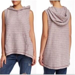 Free People Striped French Terry Knit Sleeveless Hoodie High Low Size Medium
